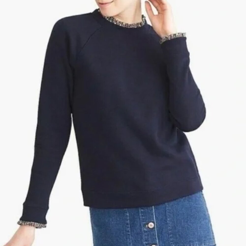 J. Crew Sweatshirt Women's Small NWT Floral Ruffle Trim H0273 Preppy Cottagecore